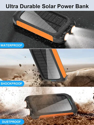 Vista 8 de Cargador solar de 38800 mAh, impermeable, portátil, con linterna LED, batería externa de carga rápida USB C, compatible con exteriores, campamento