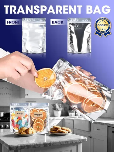 Vista 5 de 120 bolsas de pie, bolsa de Mylar de 5.5 x 7.8 pulgadas para almacenamiento de alimentos, parte delantera transparente con parte trasera de papel