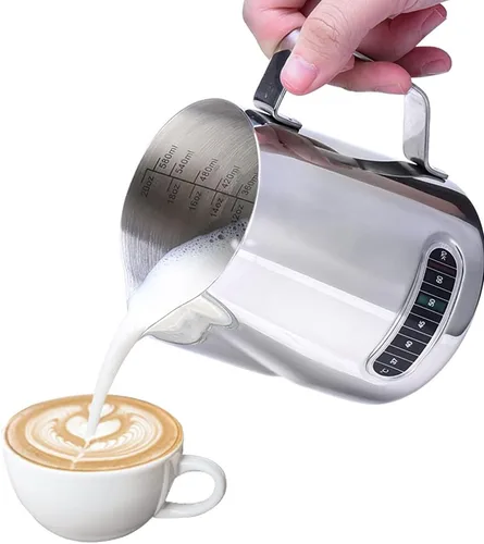 Vista 8 de Jarra para Espumar Leche, Dailyart 350ml/12oz Jarra para Espumar Leche de Acero Inoxidable 304 con Escala, Accesorios para Máquina de Espresso
