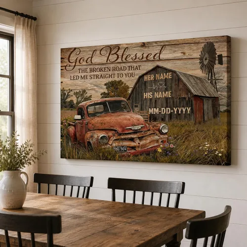 Vista 31 de ANRUOXI Arte de Pared en Lienzo de Camión Vintage Personalizado, Impresiones en Lienzo de Letrero Personalizado con Nombres y Fechas de Familia
