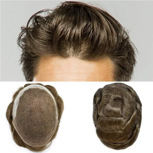 Vista 8 de Mens Toupee Swiss Lace Mens Hair Piece Sistema de reemplazo de cabello para hombres Toupee para hombres Cabello humano nudo blanqueado protesis