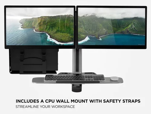 Vista 3 de Mount-It! (MI-7940) Escritorio vertical móvil, altura ajustable, para computadora, estación de trabajo, carrito con ruedas, Plateado