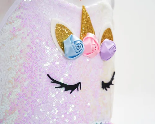 Vista 4 de Funna Disfraz de unicornio para niñas, vestido tutú de lentejuelas con diadema, fiesta de cumpleaños
