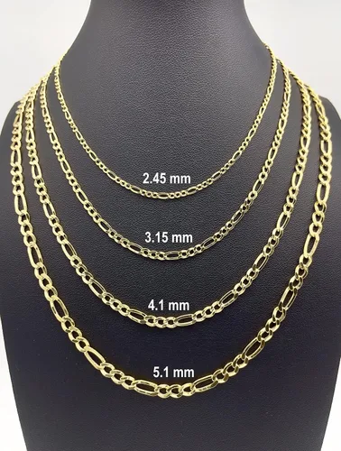 Vista 6 de JEWELHEART Cadena Figaro de oro real de 14 quilates 0096in 0124in 0161in 0201in collar de eslabones cubanos con corte de diamante para hombre