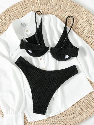 Vista 2 de MakeMeChic Traje de baño de 2 piezas para mujer, bikini de corte alto