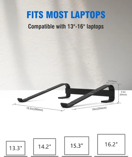 Vista 10 de Soporte para computadora portátil para escritorio, elevador de aluminio ventilado para laptop, color negro