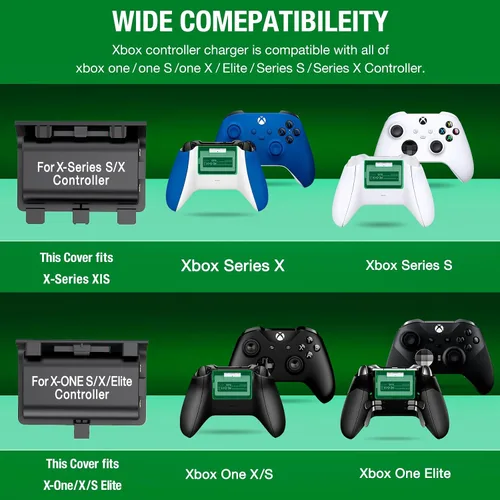 Vista 4 de Xbox Controller Battery Pack - 2x 1200mAh Rechargeable, High Speed Charging Station, Black