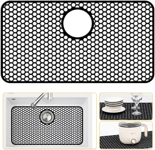 Vista 27 de Bestjing Paquete de 2 protectores de silicona para fregadero de cocina, accesorio de rejilla de cocina de 12 x 11 pulgadas, tapete antideslizante