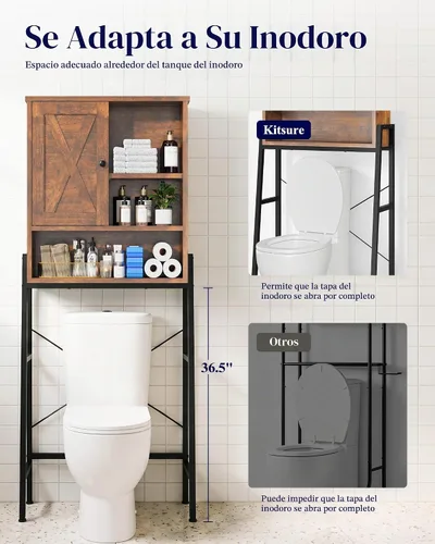 Vista 6 de Kitsure Gabinete de almacenamiento sobre el inodoro, gabinete de 64.4
