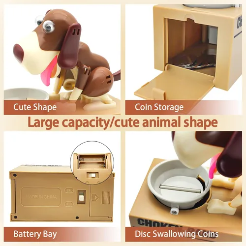 Vista 3 de Hungry Dog - Alcancía con diseño de perros lindos, roba monedas como monedas mágicas, caja de dinero, regalo de cumpleaños para niños
