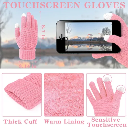 Vista 5 de Winter Beanie Hat Scarf Gloves Set, Soft Fleece Knit Hat Warm Touchscreen Gloves Neck Warmer Thick Scarves Gifts for Women
