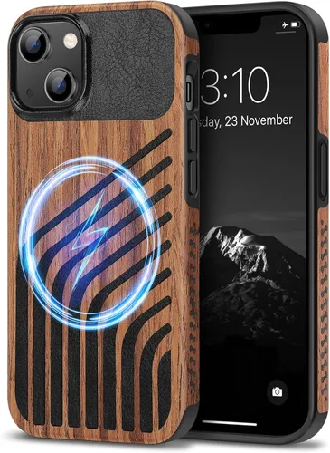 Vista 18 de TENDLIN Compatible con Funda para iPhone 14 de Grano de Madera con Diseño de Textura de Fibra de Carbono, Funda Híbrida de Cuero delgada Negra Negro