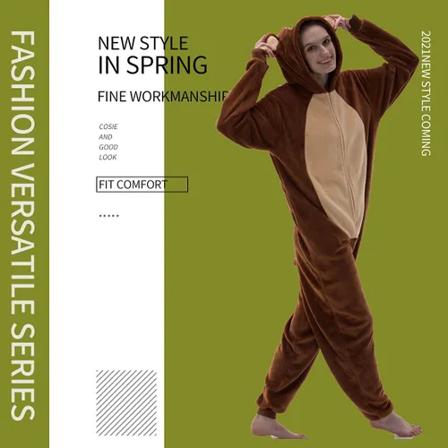 Vista 6 de COSUSKET Snug Fit Unisex Adult Onesie Pajamas, Flannel Cosplay Animal One Piece Halloween Costume Sleepwear Homewear