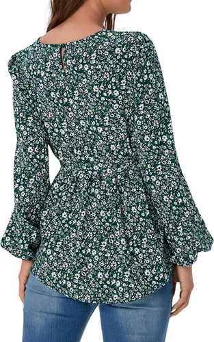 Vista 2 de MakeMeChic Camisa de maternidad floral de manga larga con cinturón para embarazo, blusa peplum