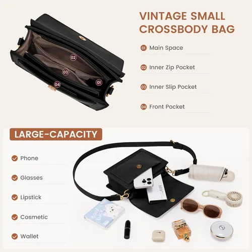 Vista 5 de LOVEVOOK Bolsos cruzados para mujer, bolso cruzado de cuero vintage, bolsos de hombro de diseño moderno para teléfono celular