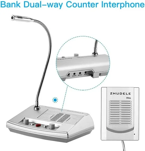 Vista 3 de 110V-220V ZDL-9906 DualWay Ventana Contador de vidrio Intercomunicador Interfono Altavoz Micrófono de intercomunicación para tienda bancaria Escuela