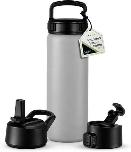 Vista 53 de SIPX™ Botella de Agua Aislada de 18 oz con 3 Tapas – Acero Inoxidable a Prueba de Fugas, Triple Aislamiento – Frío 24 Horas/Caliente 12 Horas – Negro