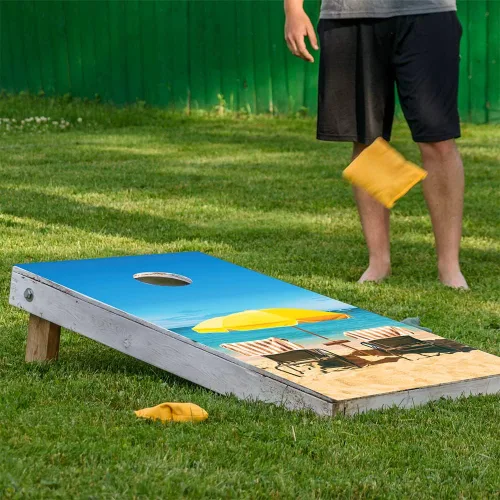 Vista 7 de Juego de 2 fundas de vinilo profesionales para tablas, juego de 2 fundas de vinilo para silla, verano, playa, casa, arena, paraguas, divertidas