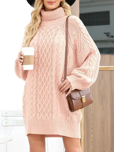 Vista 2 de ANRABESS Vestido corto de punto trenzado grueso de manga larga para mujer