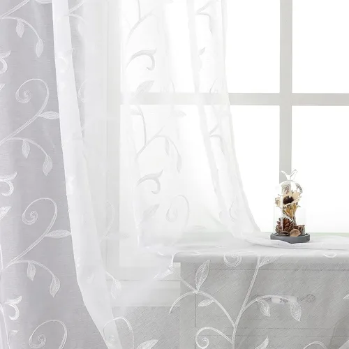 Vista 71 de VISIONTEX 2 paneles de cortinas traslúcidas de 63 in de largo, cortinas de gasa semitransparentes bordadas con hojas florales beige, bolsillo