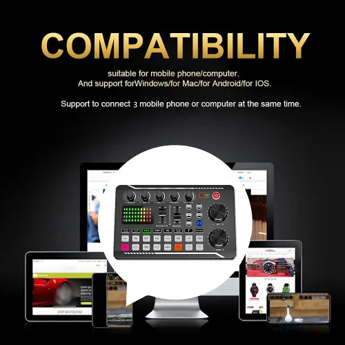 Vista 4 de Tablero de sonidos, tablero de efectos de sonido, placa mezcladora de sonido, tarjeta de sonido compatible con Bluetooth con múltiples efectos