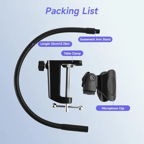 Vista 8 de Soporte de micrófono para podio y soporte para micrófono - Soporte de micrófono de escritorio con cuello de ganso flexible de 13.78 pulgadas