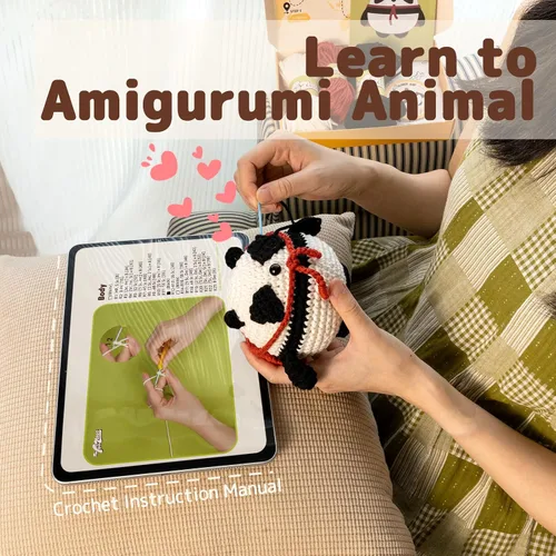 Vista 7 de Yeezhee Kit de ganchillo para principiantes, juego completo de iniciación de animales Amigurumi con tutoriales en video paso a paso, hilo y gancho