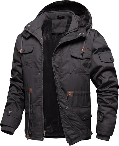 Vista 13 de Chaquetas gruesas de invierno para hombre, con forro polar, chaquetas gruesas con capucha, chaquetas de trabajo, abrigo de algodón militar