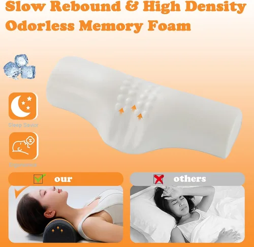 Vista 5 de Almohada cervical para aliviar el dolor de cuello, almohada de espuma viscoelástica para apoyo de refuerzo y relajación de hombros, dispositivos
