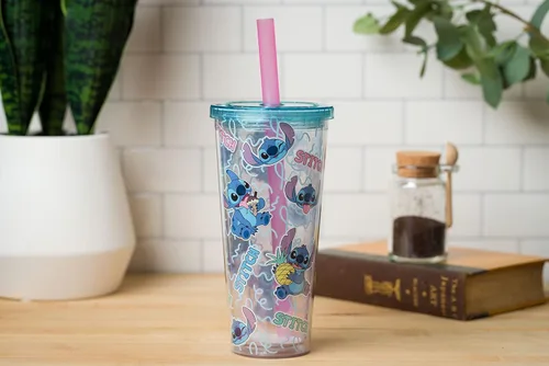 Vista 8 de Silver Buffalo Disney Lilo and Stitch - Vaso de plástico con tapa y pajita, 24 onzas