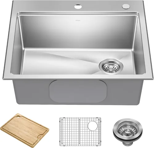 Vista 14 de KRAUS Fairlane KHT631-15 - Fregadero de cocina o bar, 15 pulgadas, montaje directo/superior, cuenco individual, de acero inoxidable de calibre 18
