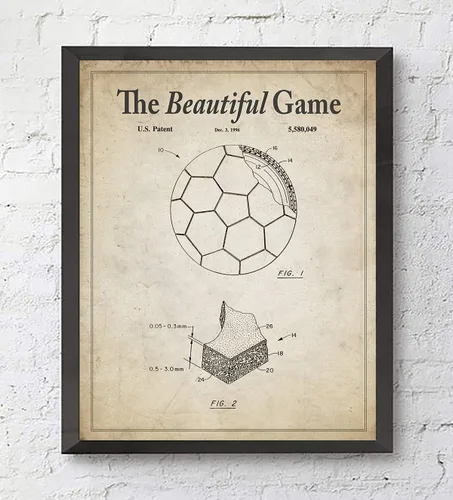 Vista 2 de Impresiones artísticas de patentes de fútbol de fútbol vintage con eslóganes, juego de 4, sin marco, pelota de fútbol, taco, portería, arte