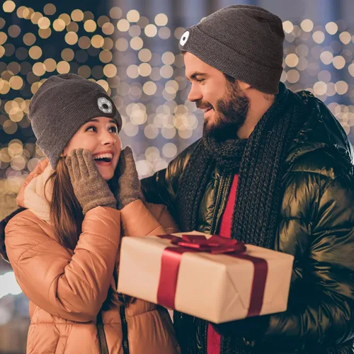 Vista 7 de OOPOR Gorro LED con luz - Gorro de punto con luz recargable, unisex, cálido