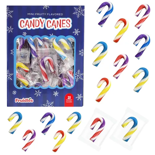 Vista 11 de Fruidles Paquete de 100 unidades de bastones de caramelo de Navidad, sabor afrutado multicolor, envueltos individualmente, 2 pulgadas