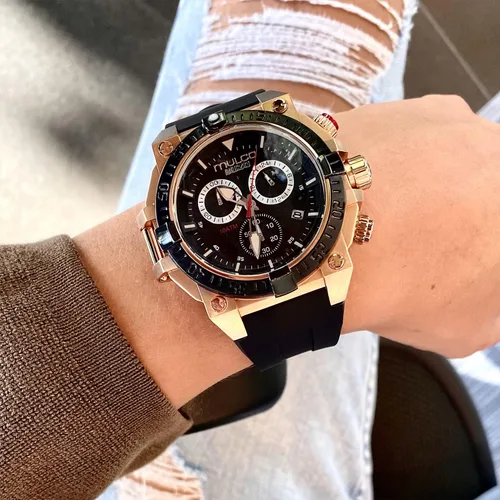 Vista 4 de MULCO Reloj para hombre Kripton de acero inoxidable con correa de silicona Movimiento cronógrafo de cuarzo Pantalla analógica premium, resistente al