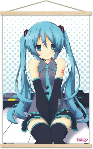 Vista 9 de Trends International Hatsune Miku - Póster de pared de llaves, 14.725 x 22.375 pulgadas, versión enmarcada de madera de granero