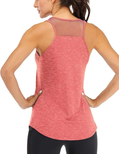 Vista 14 de Fihapyli ICTIVE - Camiseta sin mangas de entrenamiento para mujer, de malla transpirable, espalda cruzada, sin espalda, para correr Albaricoque