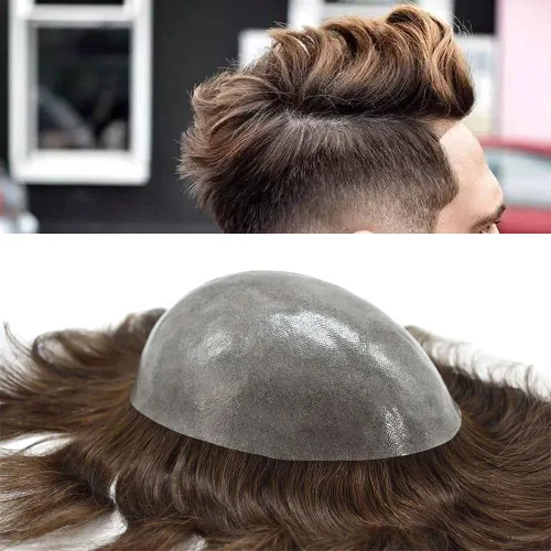 Vista 59 de PU Toupee para hombres pieza de pelo real sistema de reemplazo de cabello humano para hombres Toupee pieza de pelo para hombres piel polivinílica