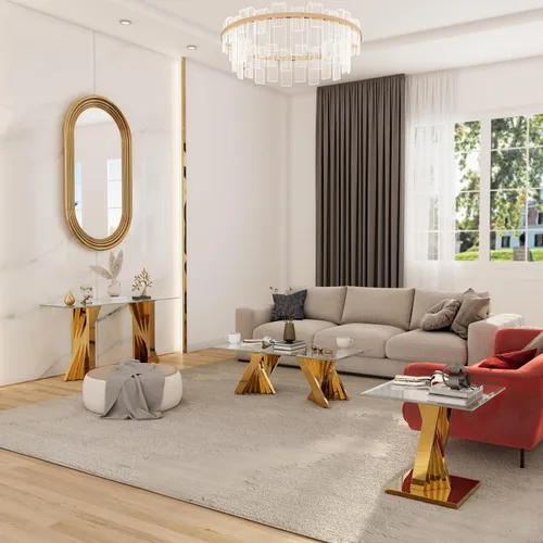 Vista 6 de Mesa auxiliar de cristal dorado, mesa auxiliar cuadrada moderna de 24 pulgadas para sala de estar