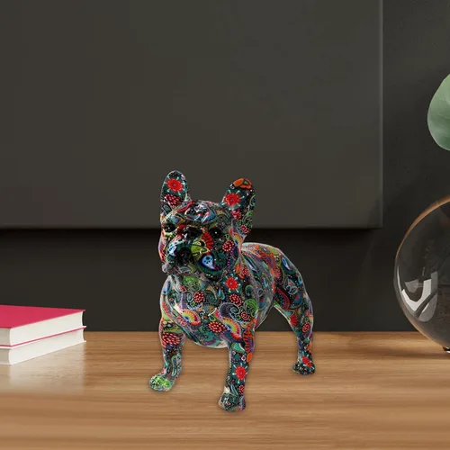 Vista 2 de Graffiti - Estatua de bulldog francés, escultura de perro de resina colorida para decoración del hogar, sala de estar, estilo D