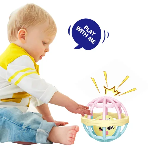 Vista 8 de WEofferwhatYOUwant Mordedor para bebé, bola de juego sensorial grande con sonajero pastel, fácil agarre para bebés, promueve las habilidades motoras