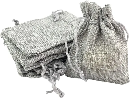 Vista 10 de Palmhomee Paquete de 20 bolsas de regalo de arpillera con cordón, bolsas de joyería de lino, bolsas de yute de boda para joyas y bolsas
