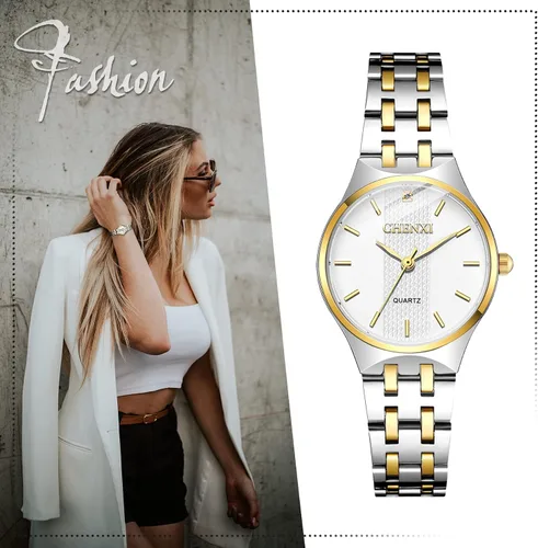 Vista 7 de Avaner Reloj de pulsera de acero inoxidable con banda dorada de cuarzo, para hombre y mujer