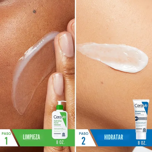 Vista 2 de CeraVe Set hidratante para el cuidado de la piel, crema hidratante de 8 onzas y limpiador facial hidratante de 8 onzas, ceramidas + crema hidratante