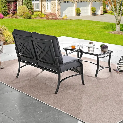Vista 6 de LOKATSE HOME Juego de 2 sofás de dos plazas para exteriores con mesa de centro rectangular