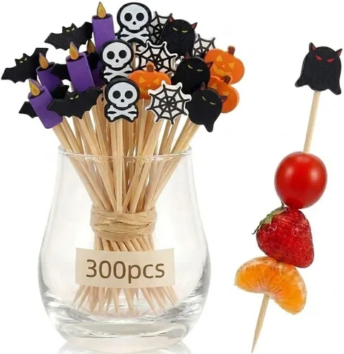 Vista 8 de 300 púas de cóctel de bandera estadounidense, brochetas de bambú de estrella de 4.7 pulgadas para aperitivos de frutas, suministros de fiesta