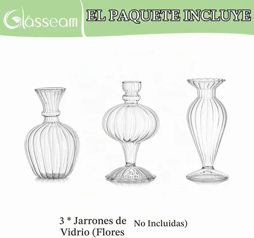 Vista 9 de Glasseam Jarrones pequeños de cristal: 3 piezas de jarrón transparente