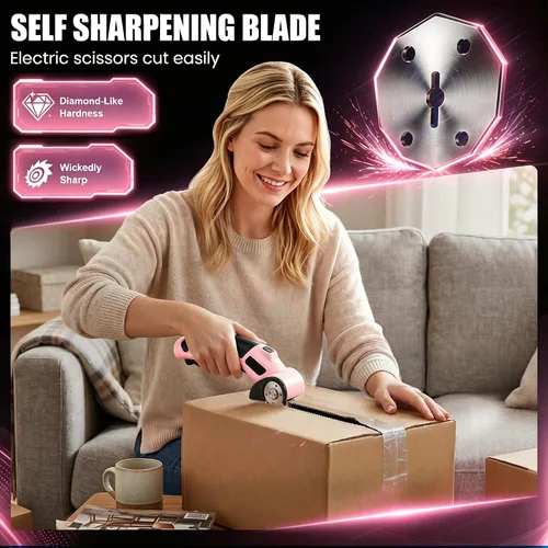 Vista 6 de Cortador de caja eléctrico inalámbrico para cartón, tijeras automáticas Rosa