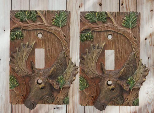 Vista 10 de Ebros - Juego de 2 platos de pared con cubierta eléctrica de ciervo y ciervo, alce rústico de bosque rústico pintado a mano, decoración occidental