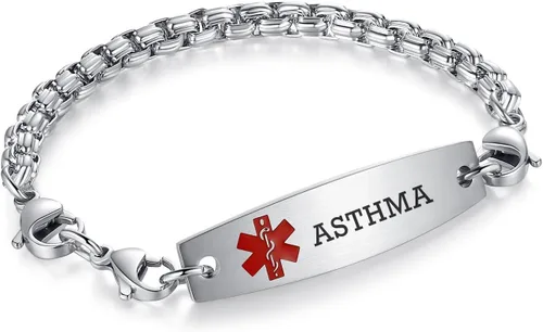 Vista 90 de Brazaletes de alerta médica ajustables de 7.5" a 9" para mujer/hombre, de acero inoxidable, intercambiables Cadena de bloque